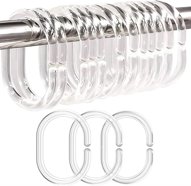 24 PCS Shower Curtain Rings, Plastic Clear Shower Curtain Hooks, C-Shaped Rings Hook Hanger Bathroom Shower Window Rod