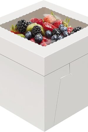 WINKIO 4 Pack Cake Boxes 12 Inch, Disposable Cake Transport Container, White Bakery Boxes with Large Window, for Cookies Pies Cupcakes Pastry (12×12×8 Inches)