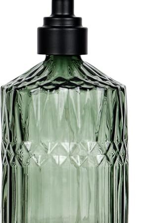 18 oz Dark Green Thick Glass Soap Dispenser with Black Rustproof Pump Refillable Bathroom, Kitchen Soap Dispenser for Hand Soap, Detergent, Lotion (Dark Green)