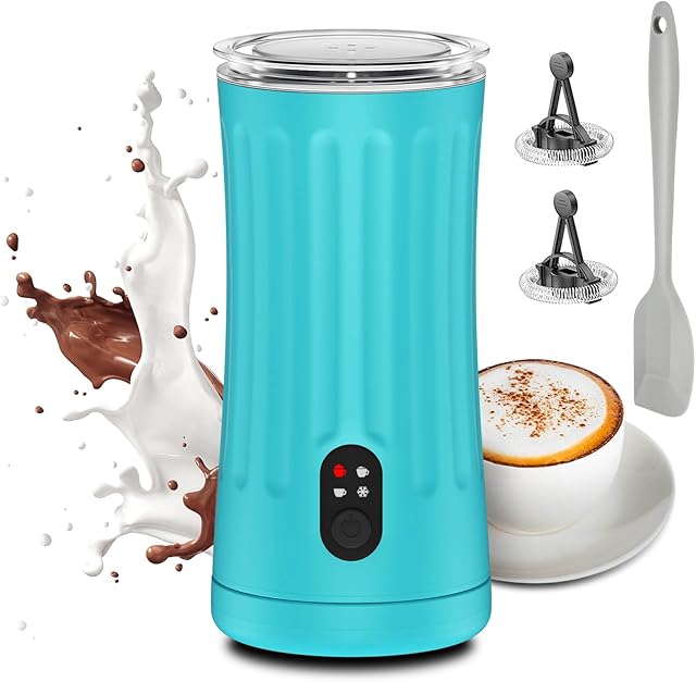 Milk Frother, Upgraded 4-in-1 Milk Frother and Steamer, Hot and Cold Foam Maker and Milk Warmer with Temperature Control & Auto Shut-Off, Frother for Coffee, Latte, Cappuccino, Matcha(Blue)