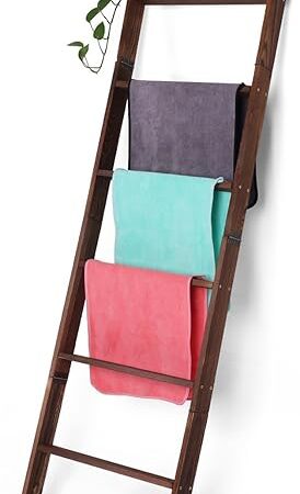 6-Tier Blanket Ladder, Farmhouse Decorative Display Ladder Shelf Brown Wall Leaning