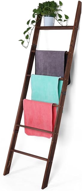 6-Tier Blanket Ladder, Farmhouse Decorative Display Ladder Shelf Brown Wall Leaning