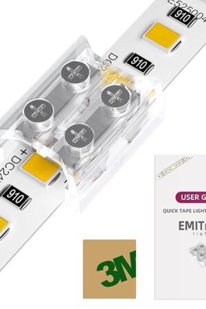 EMITEVER LED Strip Connectors,12 Packs LED Tape Light Connector 2 Pin Solderless Tighten Screw Transparent Tape to Tape Connectors for 5V 12V 24V 8mm Width LED Strip Lights