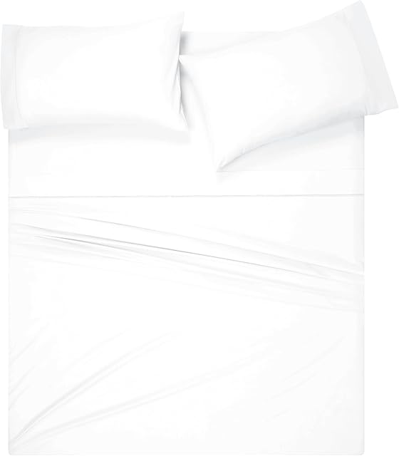 Belizzi Home Cotton Rich Queen Sheet Set - 4 Piece Deep Pocket Bedding Sets Queen with Marrowing - Ultra Soft, Wrinkle Resistant, Quick Dry, Easy Care Queen Sheets - White