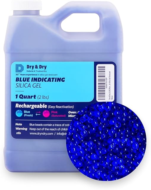Dry & Dry Blue Indicating Silica Gel Beads Desiccants (Industry Standard 3-5 mm) - Reusable Desiccant Beads Silica Beads(Blue to Pink) - 2 lbs