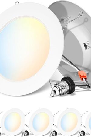 ANWIO Recessed Lighting 6 Inch, 5CCT Flat Retrofit LED Recessed Lights Can Needs, 2700/3000/4000/5000/6000K Selectable Can Lights 10W(120W Equivalent) CRI 80+ Dimmable E26 Base IC Rated & ETL 5 Pack