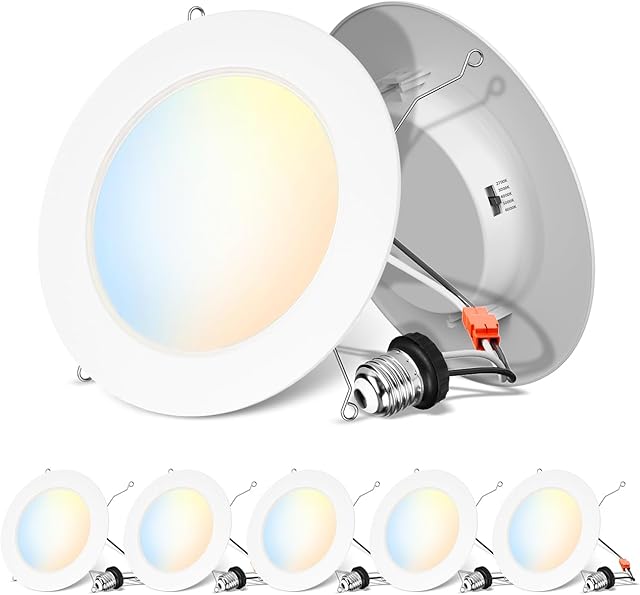 ANWIO Recessed Lighting 6 Inch, 5CCT Flat Retrofit LED Recessed Lights Can Needs, 2700/3000/4000/5000/6000K Selectable Can Lights 10W(120W Equivalent) CRI 80+ Dimmable E26 Base IC Rated & ETL 5 Pack