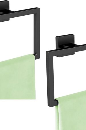 2 Pack Matte Black Hand Towel Ring, Hand Towel Holder Stainless Steel,Towel Rings for Bathroom Wall,Kitchen