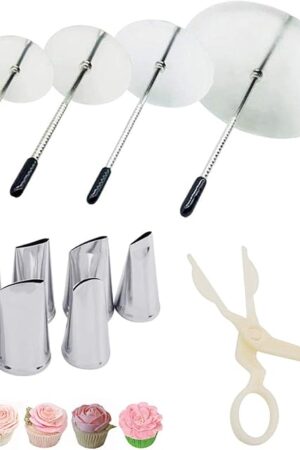 Cake Decorating Tool Kit, 7pcs Stainless Steel Icing Piping Nozzle Tips, 4pcs Cake Flower Nail and 1 Flower Lifters for Cake Fondant Cupcake