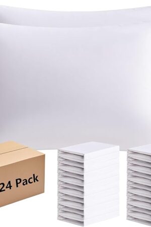 White Pillowcases Standard Size 24 Pack - Bulk Pillow Cases with Envelope Closure, Soft Brushed Microfiber Pillow Covers Hospital Hotel Airb&bs Essentials for Hosts, 20x26