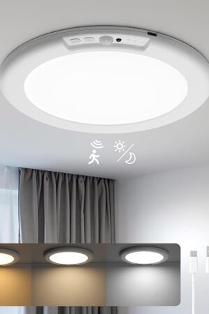 wowatt Battery Operated Ceiling Light Rechargeable Motion Sensor Lamp Indoor Wireless Shower Lights with Remote 3000K 4500K 6500K 7.48in Dimmable Timing Motion Activated Lighting for Closet Shower