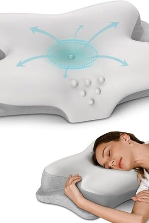 Cervical Neck Pillow - Cooling Pillow for Neck Pain Relief, Ergonomic Side Sleeper Pillow for Sleeping, Contour Orthopedic Memory Foam Pillows for Back & Stomach Sleepers with Pillowcase