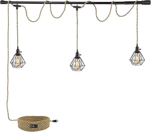3-Light Hanging Light Plug in Pendant Light Vintage 3-Light Hanging Lamp