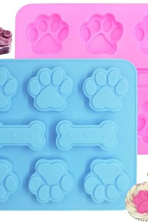 2-Pack Silicone Puppy Treat Molds, Puppy Dog Paw and Bone Cookie Cutters Baking Molds for Chocolate, Candy, Jelly, Biscuits, Cube, Dog Treats