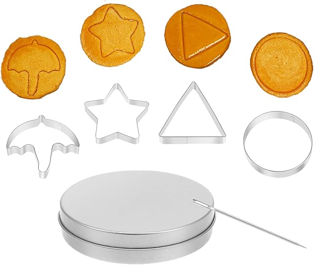 Dalgona Candy Mold Kit | Stainless Steel Cookie Cutters Biscuit Molds,Chocolate Mold,Cookie Cutter,Sugar Biscuit Kit, DIY Sugar Cookie Mold Set for Halloween Party, Korean Drama Baking Supplie (6 Set)