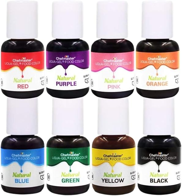 Chefmaster - Natural Liqua-Gel Food Coloring Kit - Natural Gel Food Coloring - 8 Count Pack - Plant-Based Ingredients, Naturally Vibrant Colors, Blends Easily - Made in the USA