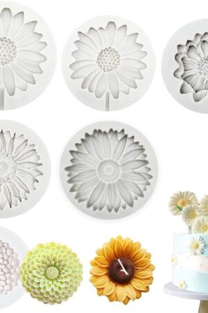 6 PCS 3D Chrysanthemum Flower Silicone Mold, Flower Fondant Cake Baking Molds, Chocolate Candy Mold for Party Baby Shower Cake Decoratin Clay,Soap Crafting Projects 6pcs