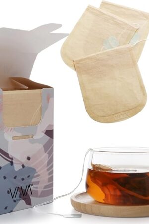 VIVA Large Tea Bags for Loose Leaf Tea, 50 Ct, Holds 6 Tbsp of Coffee, Tea, Spices in Natural Unbleached Manila Hemp Empty Filter Bag, Compostable, Disposable with Extra Long String
