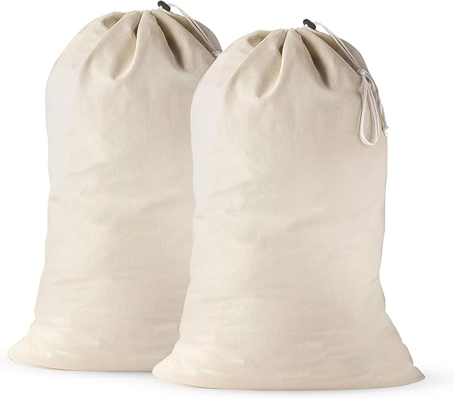 2 Pack - Extra Large Cotton Laundry Bag, Heavy Duty Large Laundry Bags 24 x 36 inch XL Drawstring Travel Organizer Bag Fit Hamper Basket Camp (Beige, Pack of 2)