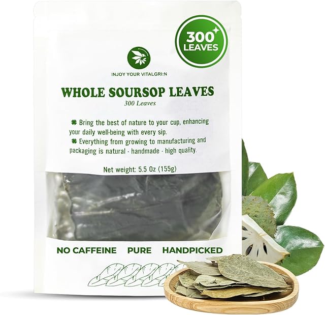 Soursop Graviola Leaf Tea - 350 Dried Whole Leaves, 5.5 oz, Pure | Makes 100+ Cups | Handpicked | Re-Steep Herbal Detox | Vitamin & Fiber | For Relaxing & Refreshing