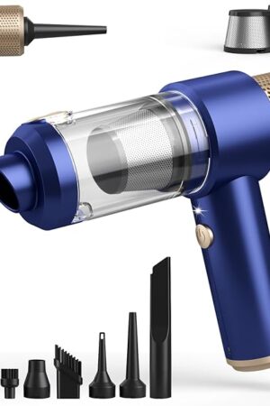 Car Vacuum Cleaner, 16000PA Mini Car Vacuum Cordless Powerful, 7 in 1 Portable Handheld Vacuum Cordless with LED Light, Dual Filters, One-Touch Empty for Pet Hair, Home, Office