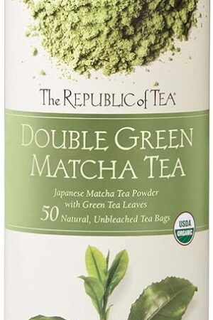The Republic of Tea - Organic Double Green Matcha, Naturally Caffeinated Japanese Green Tea Powder and Leaves, Steeps 50 Cups