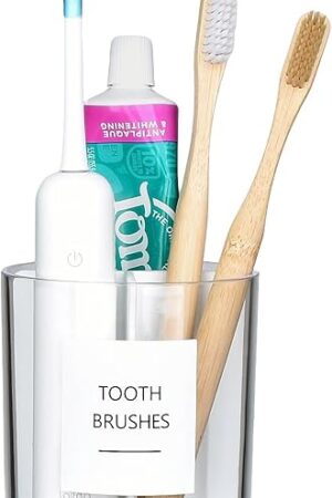 Acrylic Toothbush Hoder with White Divider for Bathroom Decor, Thick Clear Plastic Electronic Toothbrush and Toothpaste Organizer Stand for Bathroom Vanity Countertops, Bathroom Essentials Accessories