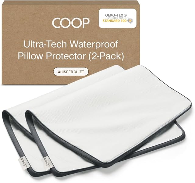 Coop Home Goods Ultra-Tech Pillow Protector for Memory Foam Pillows, Waterproof, Pack of 2 Queen Size Pillow Covers, Oeko-Tex Certified, Breathable, Zippered Covers, Machine Washable