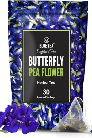 BLUE TEA Butterfly Pea Flower Tea - 30 Count Pyramid Tea Bags | ANTIOXIDANT RICH | Caffeine Free | Non Bitter | Detox Tea | Herbal Tea | Zipper Pack