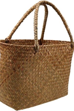 Cabilock Seagrass Woven Flower Baskets Handmade Storage Basket Sturdy Foldable for Corridor Living Room