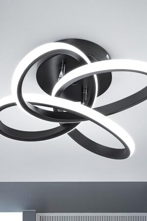 CANOE Modern LED Ceiling Light Fixture, Cool White Small Hallway Light, Black Close to Ceiling Lamp for Hallway, Bedroom, Bathroom, Entryway, Balcony, Stair, Curved Design