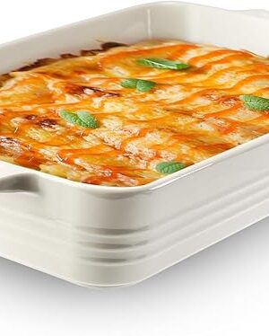 Casserole Dishes for Oven,9x13 Ceramic Baking Dish,4.2 Quarts Large Lasagna Pan with Handles Deep and Large Capacity,Durable Bakeware for Lasagna, Home Decor, Wedding Gift, White