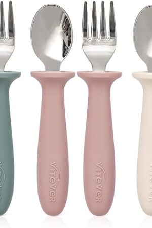VITEVER 6 Pieces Toddler Utensils, Kids Silverware Set with Silicone Handle, Children Safe Spoons and Forks, 18/8 Stainless Steel, Food-grade Silicone - Dishwasher Safe