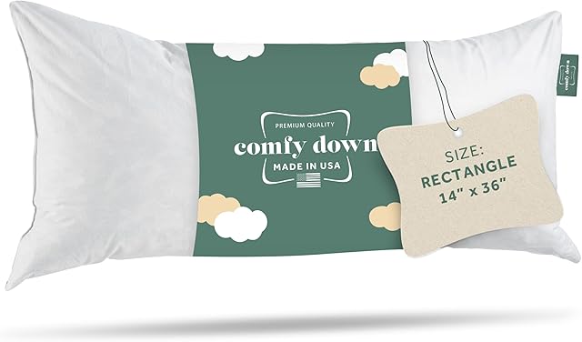 ComfyDown Decorative Throw Pillow Insert, Down and Feather Fill, 100% Cotton Cover, 233 Thread Count - Made in USA (14 X 36)