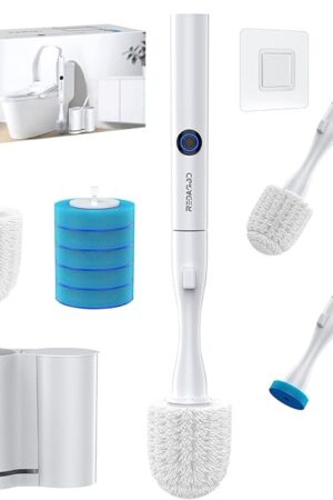 Electric Toilet Brush and Holder Set, Redagod Multi-function Toilet Bowl Cleaners with Solid Handle and Durable Bristles Easy Deep Cleaning for Bathroom,Rechargeable,5 Refills Disposable Cleaner Brush
