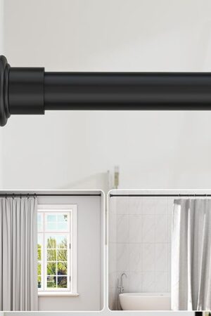 ALLZONE Heavy Duty Tension Shower Curtain Rod 42-83 Inches for Bathroom, Window, Non-Slip, Adjustable with Strong Spring Pole for Closet, Doorway, No Rust, No Drilling, Black
