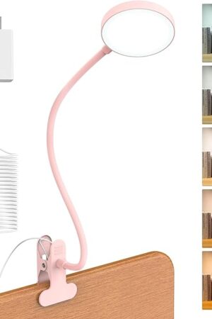 Desk Lamp Clip on Light 8W 66 LED Reading Light for Bed, 5 Colors 10 Dimming Levels, Eye Caring Metal Reading Lamp, Clip lamp for Bed Headboard Home Office (Pink)