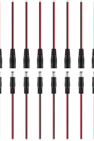 BTF-LIGHTING 10 Pairs 16cm 20AWG Barrel Plug Connector 5.5mm x 2.1mm Male/Female to Wire DC Power Pigtail Cable Connector Plug for 2PIN FCOB COB LED Strip Lights
