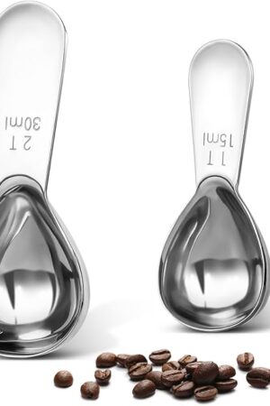 Coffee Scoop Set, Tablespoon Scoop 2 Pc Set (1 Tbsp & 2 Tbsp), Stainless Steel Measuring Spoons for Ground Coffee with Short Handles, for Tea, Sugar, or Flour