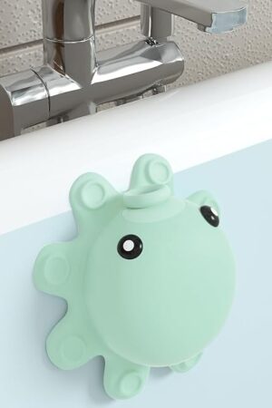 Bathtub Overflow Drain Cover - Silicone Bath Tub Drain Cover, Octopus Tub Overflow Drain Stopper with Suction Cups, Adds Inches of Water for Deeper Bath, Bathroom Spa Relaxing Accessory, Aqua Green