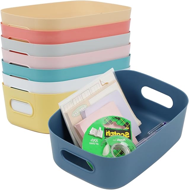 8 Pack Small Drawer Organizer Bins, Plastic Storage Bins Storage Containers for Kitchen Pantry Bathroom Cabinet Organization and Storage Bin Organizing Boxes