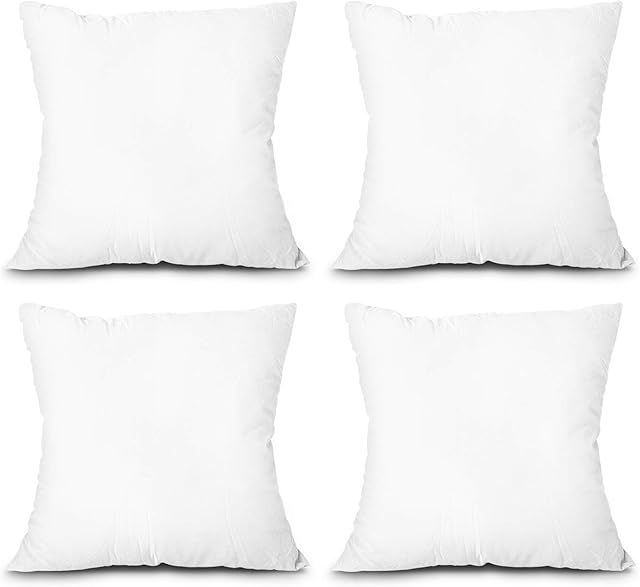 EDOW Throw Pillow Inserts, Set of 4 Lightweight Down Alternative Polyester Pillow, Couch Cushion, Sham Stuffer, Machine Washable. (White, 18x18)