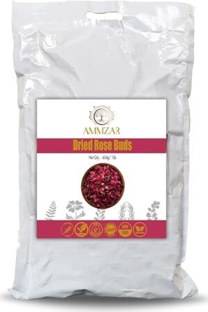 Ammzar Sun-Dried Rose Petals & Dried Rose Buds Whole In Pouch - Fragrant & Rich in Color, Ideal for Culinary & Aromatic Uses Food Grade Edible Flowers for Tea, Cooking, Decor & More 1Lb