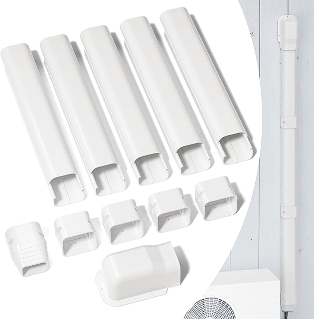3" W 7.5 Ft Mini Split Line Set Cover Kit Air Conditioner Decorative PVC Line Cover Kit for Central Air Conditioner Mini Split AC Cover for Outside Heat Pumps Tubing Cover