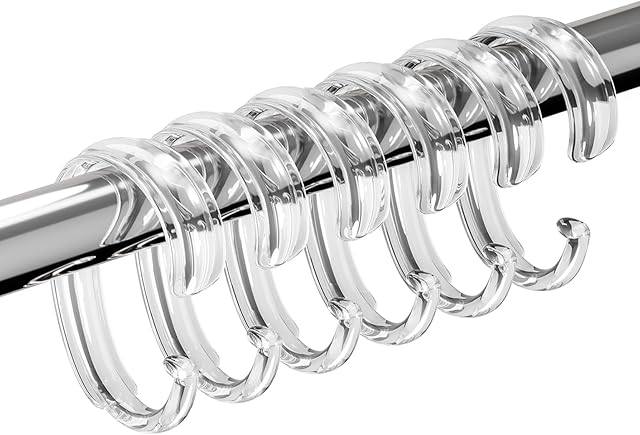 C-Shape Clear Shower Curtain Hooks for Shower Curtain, 12PCS Plastic Smooth Sliding Anti-Drop Shower Curtain Rings, Rust Resistant Decorative Shower Curtain Hooks for Bathroom,Kitchen,Bedroom