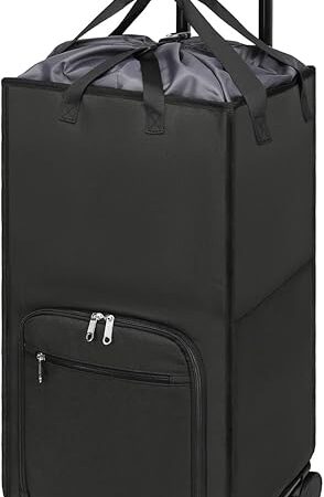 Bukere Extra Large Rolling Laundry Basket with Wheels, 90L Freestanding Collapsible Laundry Hamper Bag for Clothes Storage, Removable Wheeled Cart for College Dorm Apartment Laundry Room Bathroom