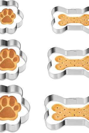 6 PCS Dog Bone Cookie Cutter, 3 Sizes Bone & Paw Print Cookie Cutters Set Stainless Steel Biscuit Mold Dog Theme Party Biscuit Cutter for Theme Party, Treats, and Homemade Baking