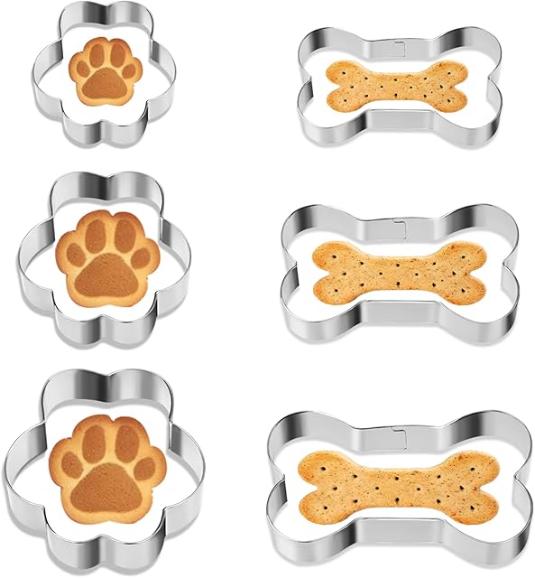 6 PCS Dog Bone Cookie Cutter, 3 Sizes Bone & Paw Print Cookie Cutters Set Stainless Steel Biscuit Mold Dog Theme Party Biscuit Cutter for Theme Party, Treats, and Homemade Baking