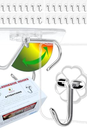 40pcs Heavy Duty Adhesive Hooks for Damage-Free Hanging - Transparent Plastic Hangers for Ceilings and Walls