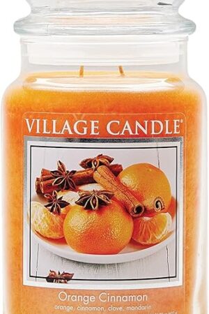 Village Candle Orange Cinnamon Large Glass Apothecary Jar Scented Candle, 21.25 oz, 21 Ounce